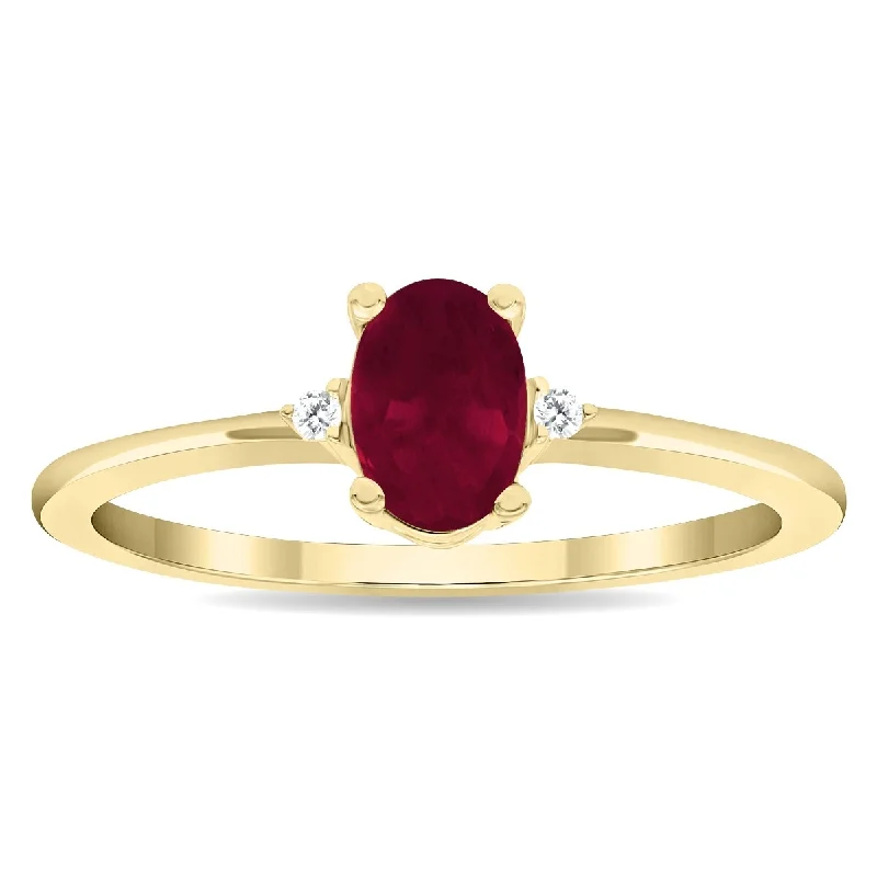 Quirky gemstone rings with offbeat stone flair -Women's Oval Shaped Ruby and Diamond Classic Band in 10K Yellow Gold