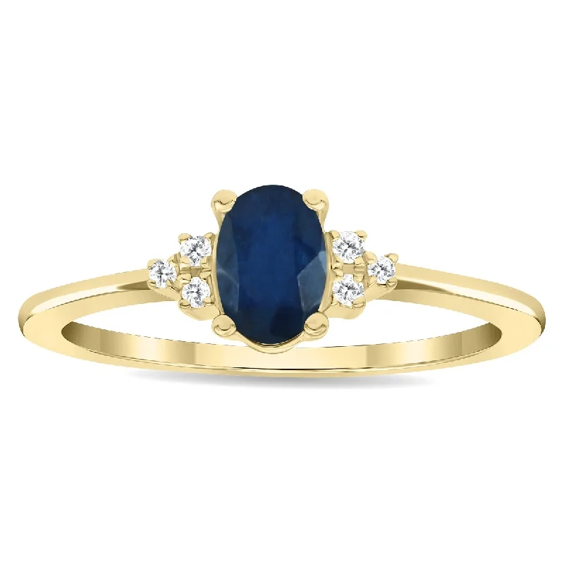 Open gemstone rings with airy stone designs -Women's Oval Shaped Sapphire and Diamond Half Moon Ring in 10K Yellow Gold