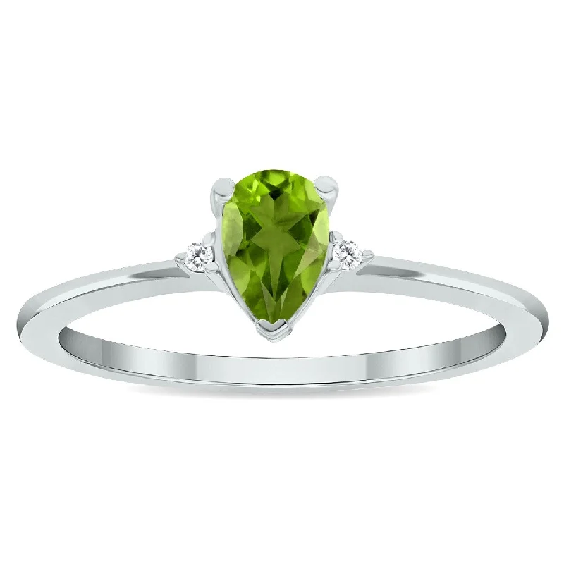 Luxurious gemstone rings showcasing brilliant large stones -Women's Peridot and Diamond Classic Band in 10K White Gold