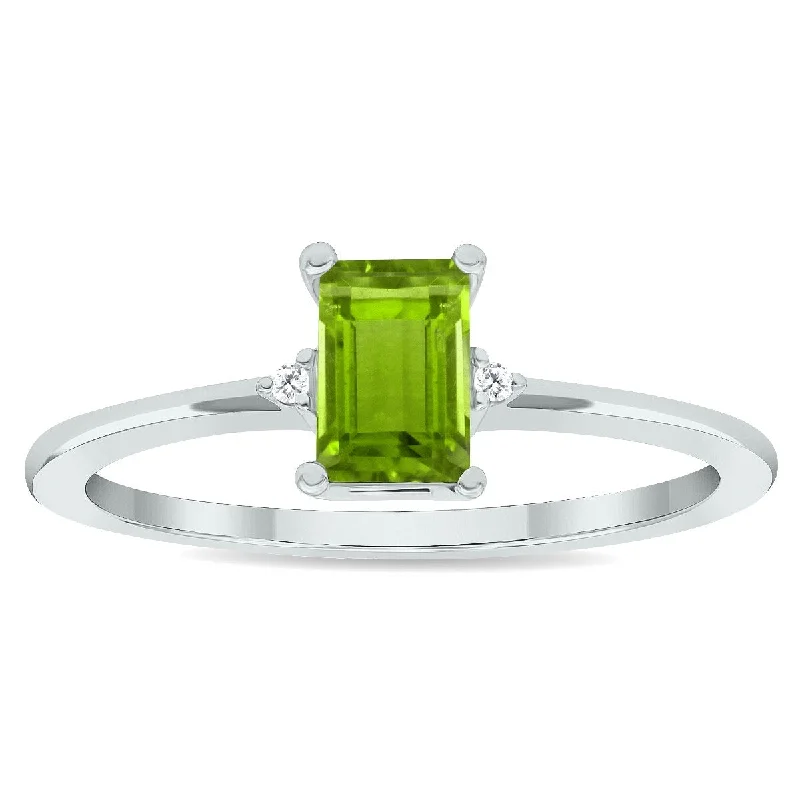 Gemstone rings with white gold for sleek shine -Women's Peridot and Diamond Classic Band in 10K White Gold