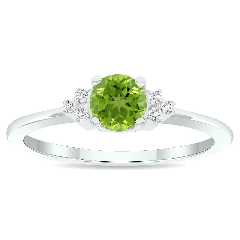 Heart gemstone rings with stone shapes for love -Women's Peridot and Diamond Half Moon Ring in 10K White Gold