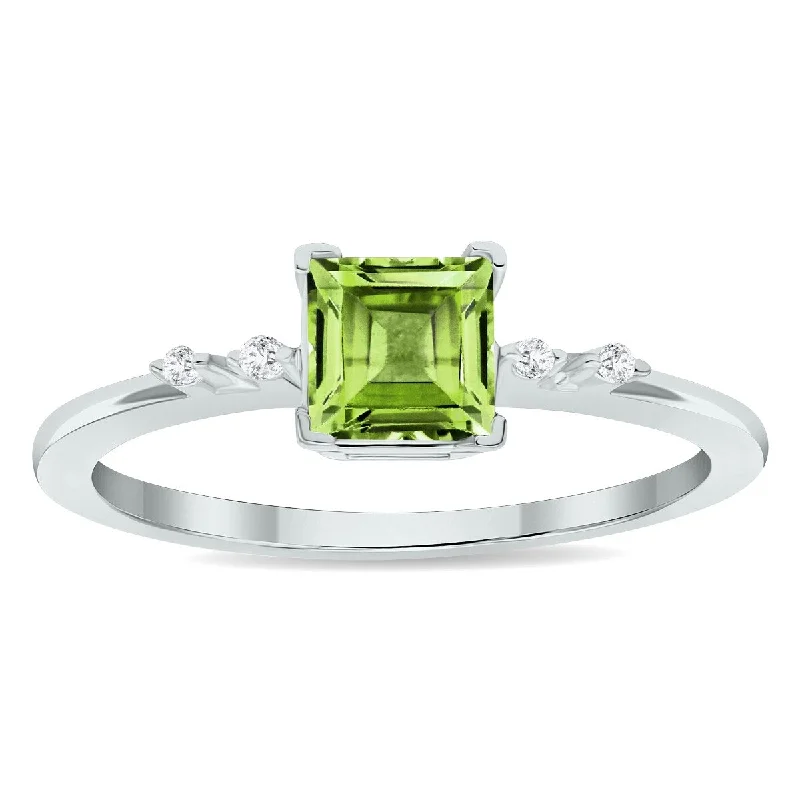 Gemstone rings inspired by vintage stone glamour -Women's Peridot and Diamond Sparkle Ring in 10K White Gold