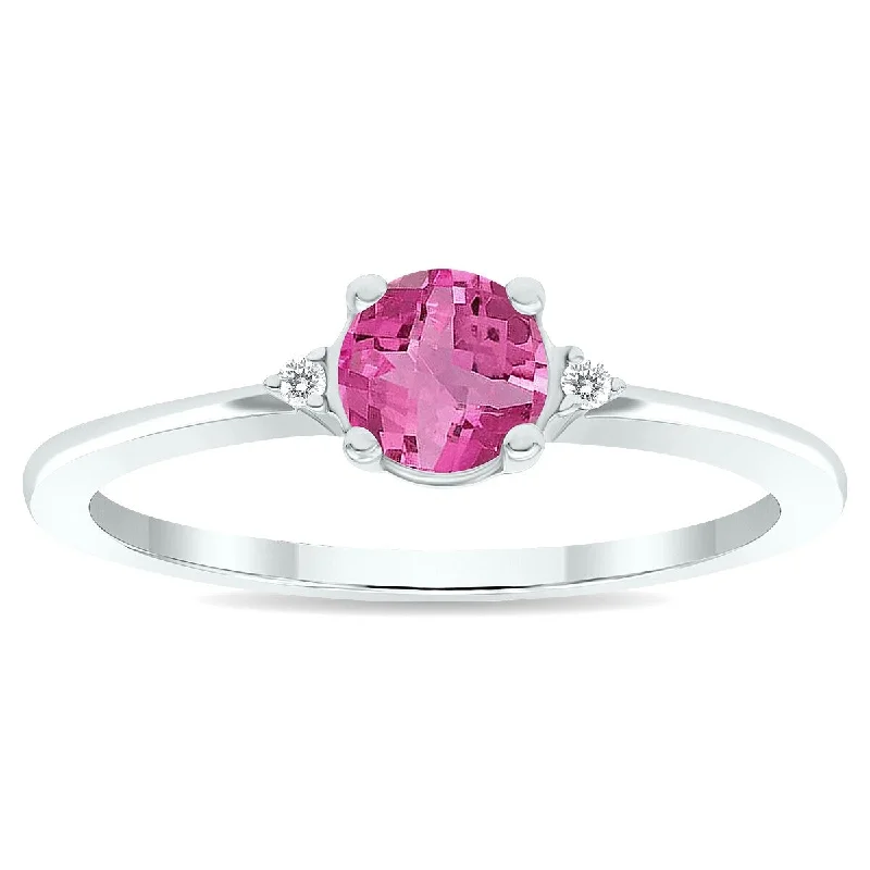 Drop gemstone rings with long stone elegance -Women's Pink Topaz and Diamond Classic Band in 10K White Gold