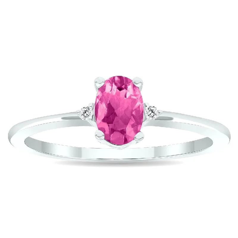 Dual gemstone rings with mixed metal styles -Women's Pink Topaz and Diamond Classic Band in 10K White Gold