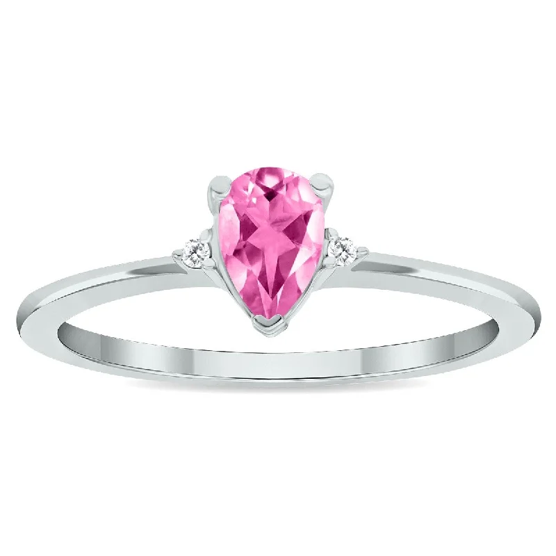 Gemstone rings made with recycled eco materials -Women's Pink Topaz and Diamond Classic Band in 10K White Gold