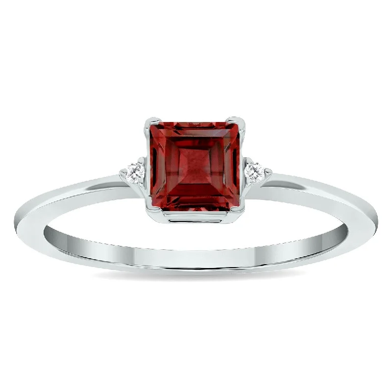 Gemstone rings perfect for love with sweet stones -Women's Princess Cut Garnet and Diamond Classic Band in 10K White Gold