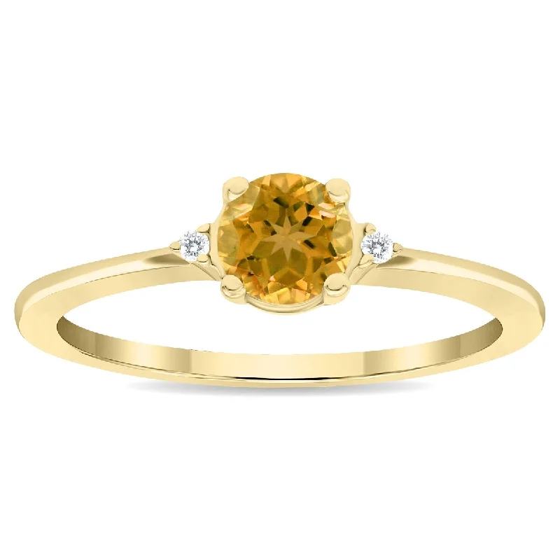 Silver gemstone rings offering affordable stone sparkle -Women's Round Shaped Citrine and Diamond Classic Band in 10K Yellow Gold