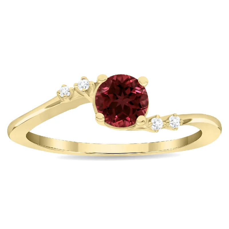 Birthstone gemstone rings with personal stone picks -Women's Round Shaped Garnet and Diamond Tierra Ring in 10K Yellow Gold