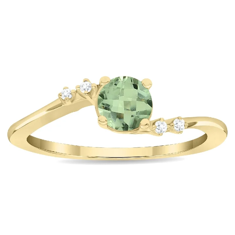 Gemstone rings perfect for love with sweet stones -Women's Round Shaped Green Amethyst and Diamond Tierra Ring in 10K Yellow Gold