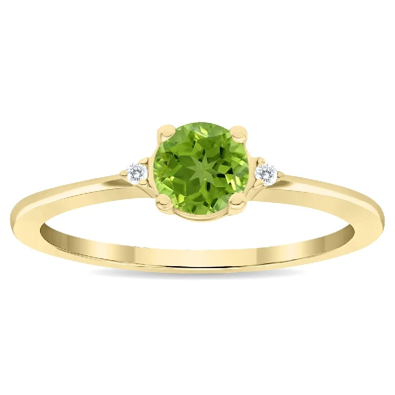 Curved gemstone rings perfect for band pairing -Women's Round Shaped Peridot and Diamond Classic Band in 10K Yellow Gold