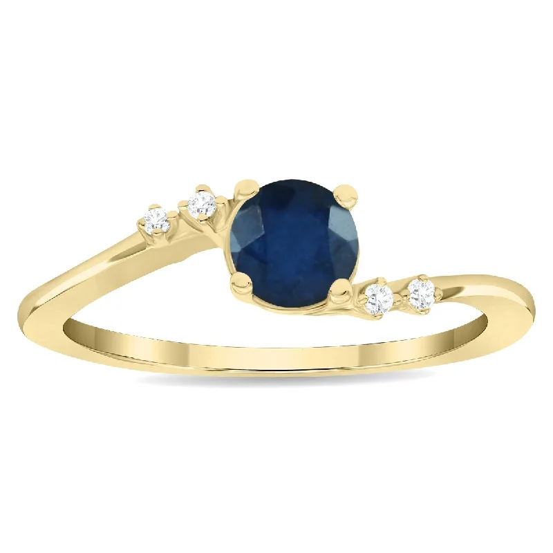 Gemstone rings featuring citrine for golden stone warmth -Women's Round Shaped Sapphire and Diamond Tierra Ring in 10K Yellow Gold