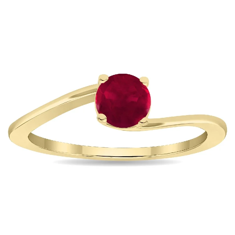 Gemstone rings inspired by vintage stone glamour -Women's Round Shaped Solitaire Ruby Wave Ring in 10K Yellow Gold