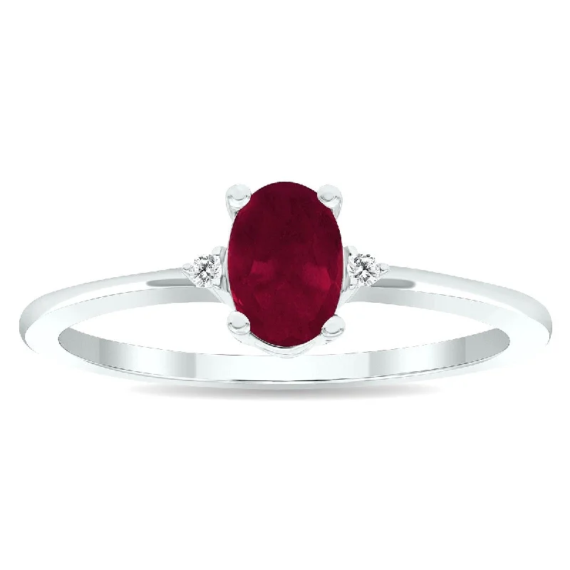 Budget gemstone rings under twenty dollars for gifts -Women's Ruby and Diamond Classic Band in 10K White Gold