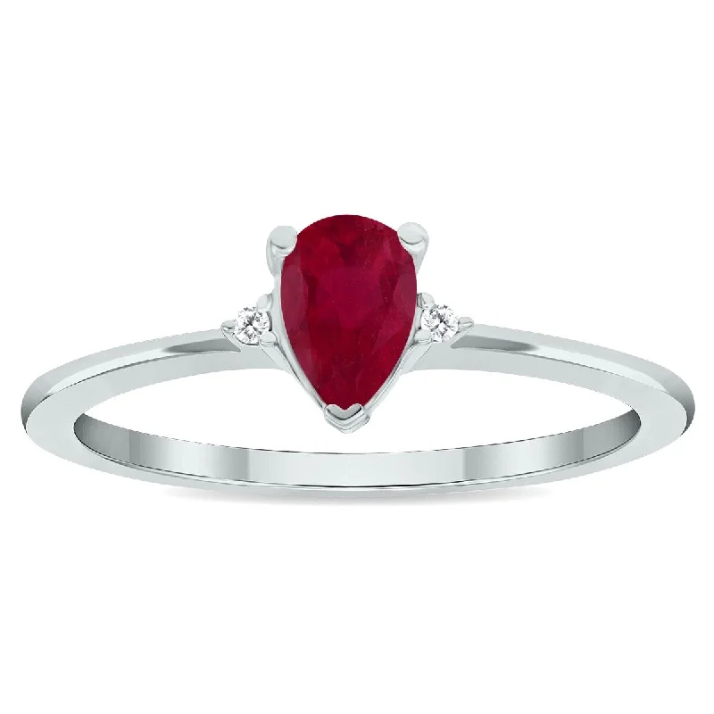 Sculpted gemstone rings with carved stone bands -Women's Ruby and Diamond Classic Band in 10K White Gold