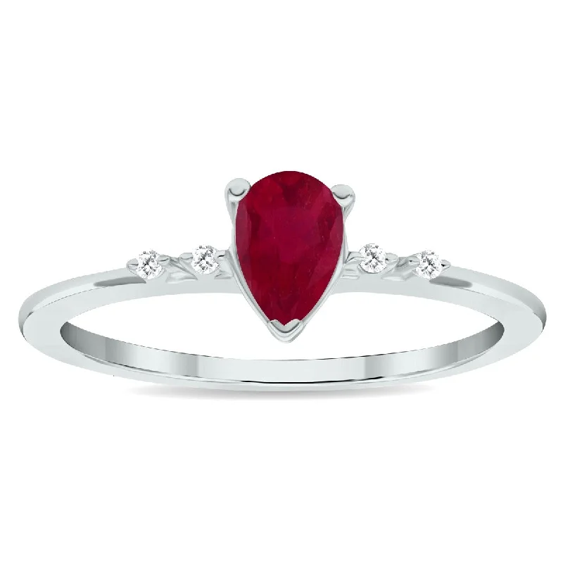 Gemstone rings featuring raw diamonds for wild beauty -Women's Ruby and Diamond Sparkle Ring in 10K White Gold