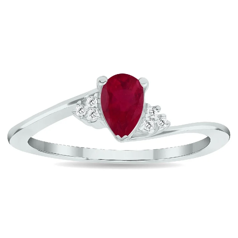 Gemstone rings featuring raw diamonds for wild beauty -Women's Ruby and Diamond Tierra Ring in 10K White Gold