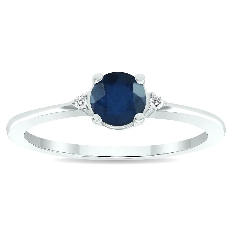 Gemstone rings featuring kyanite for rare blue tones -Women's Sapphire and Diamond Classic Band in 10K White Gold