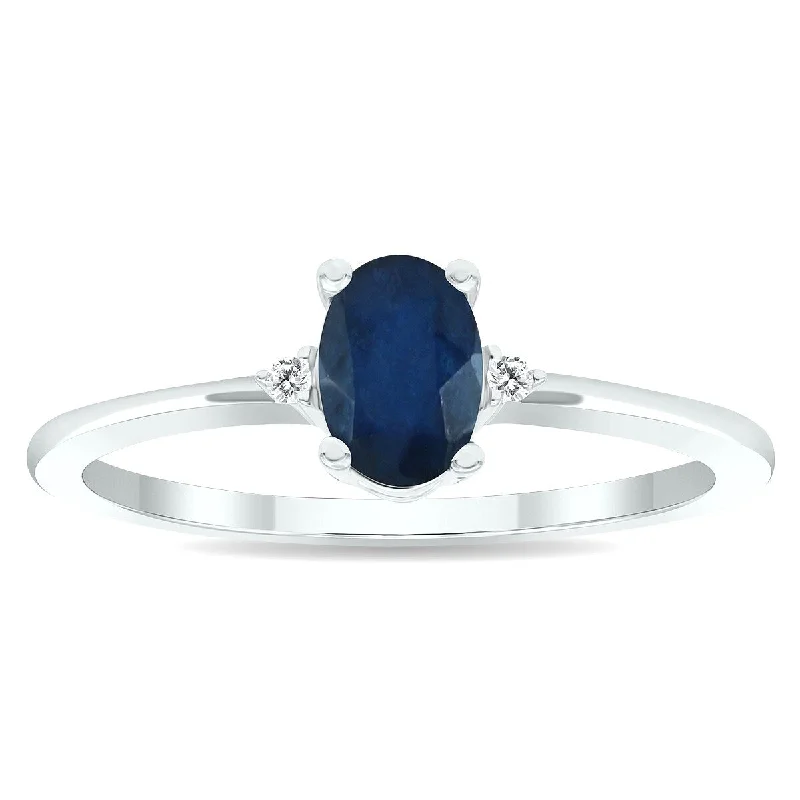 Gemstone rings perfect for teens with bold stones -Women's Sapphire and Diamond Classic Band in 10K White Gold