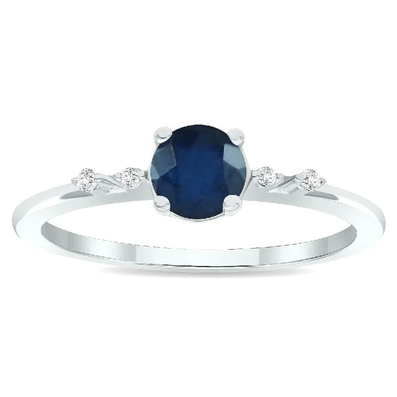 Bezel gemstone rings securing stones with style -Women's Sapphire and Diamond Sparkle Ring in 10K White Gold