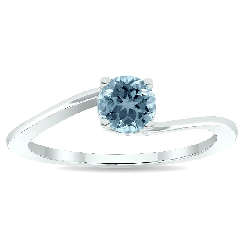 Gothic gemstone rings with dark stone vibes -Women's Solitaire Aquamarine Wave Ring in 10K White Gold