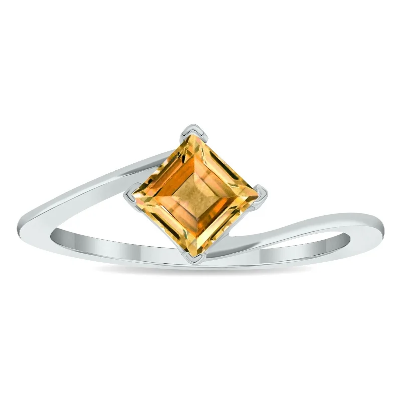 Vermeil gemstone rings with gold stone luxe -Women's Solitaire Citrine Wave Ring in 10K White Gold