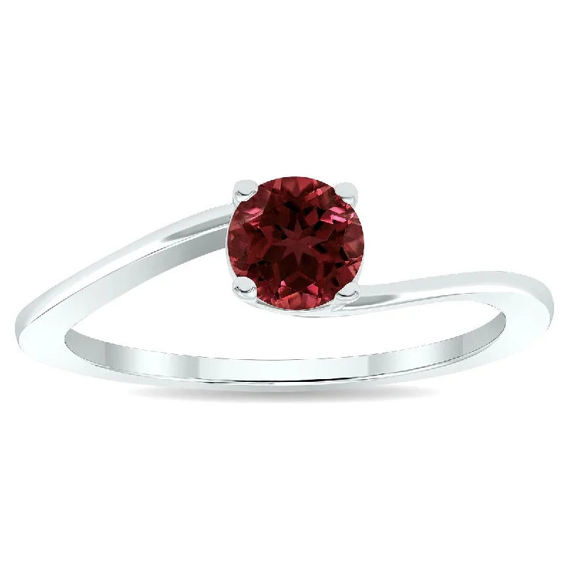 Gemstone rings inspired by cosmos with stone shine -Women's Solitaire Garnet Wave Ring in 10K White Gold