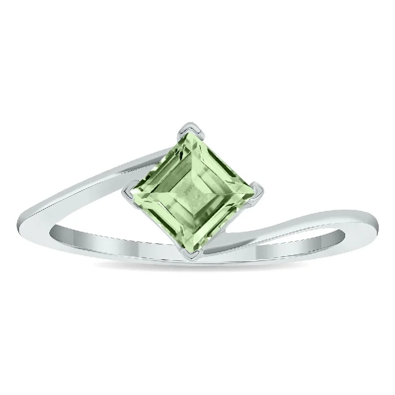 Gemstone rings perfect for holidays with stone cheer -Women's Solitaire Green Amethyst Wave Ring in 10K White Gold