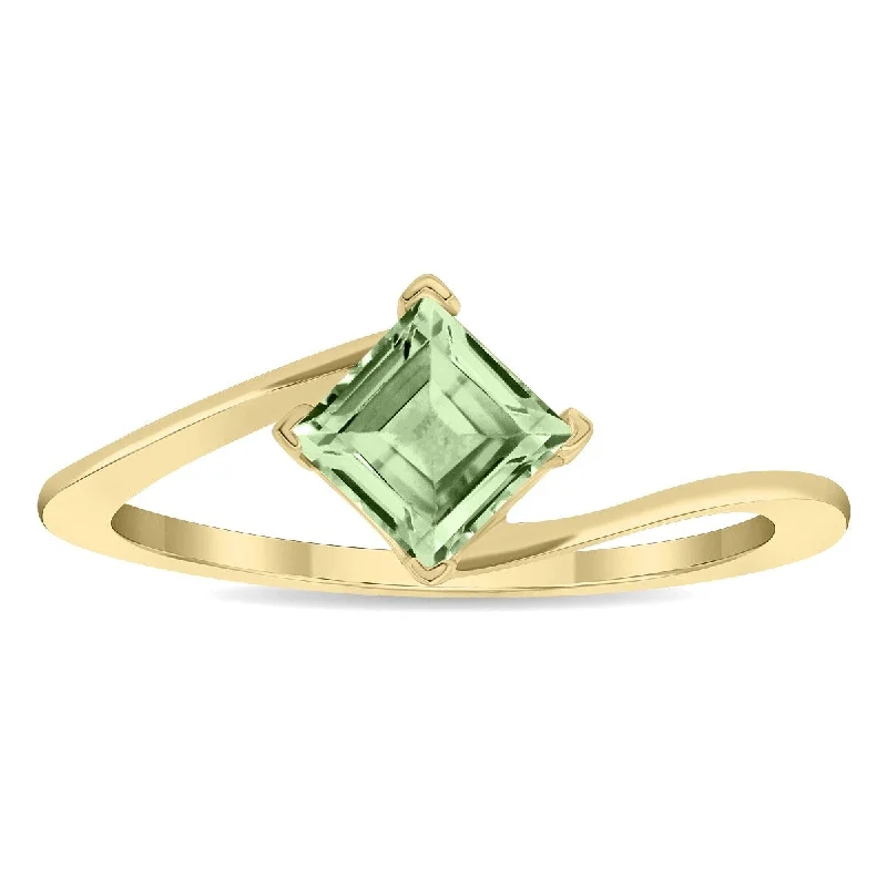 Gemstone rings great for birthdays with stones -Women's Solitaire Square Shaped Green Amethyst Wave Ring in 10K Yellow Gold