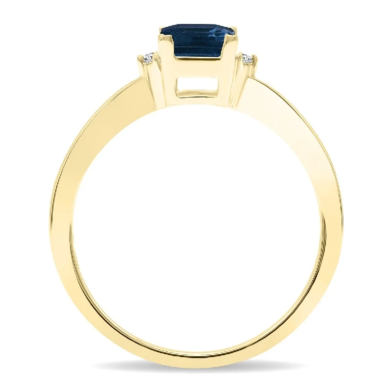 Gemstone rings featuring agate for banded stone beauty -Women's Square Shaped Sapphire and Diamond Classic Band in 10K Yellow Gold