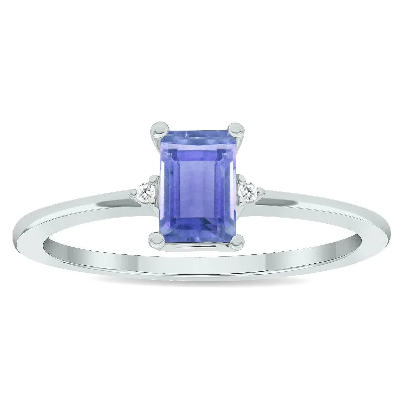 Silver gemstone rings offering affordable stone sparkle -Women's Tanzanite and Diamond Classic Band in 10K White Gold