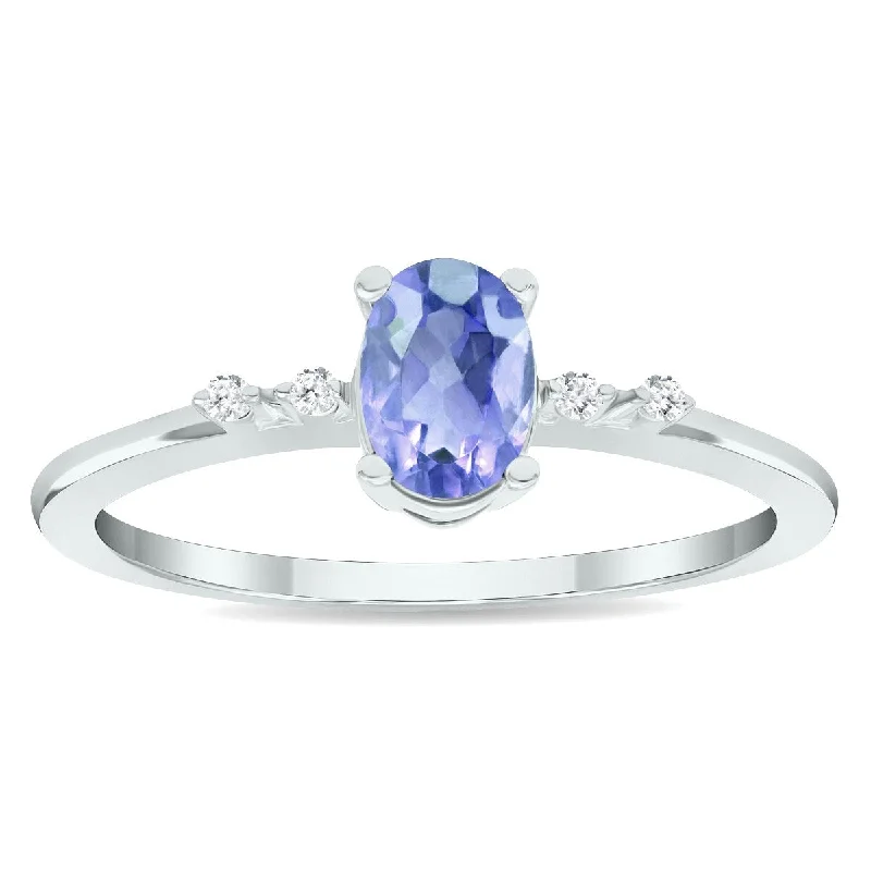 Rainbow gemstone rings with colorful stone arrays -Women's Tanzanite and Diamond Sparkle Ring in 10K White Gold