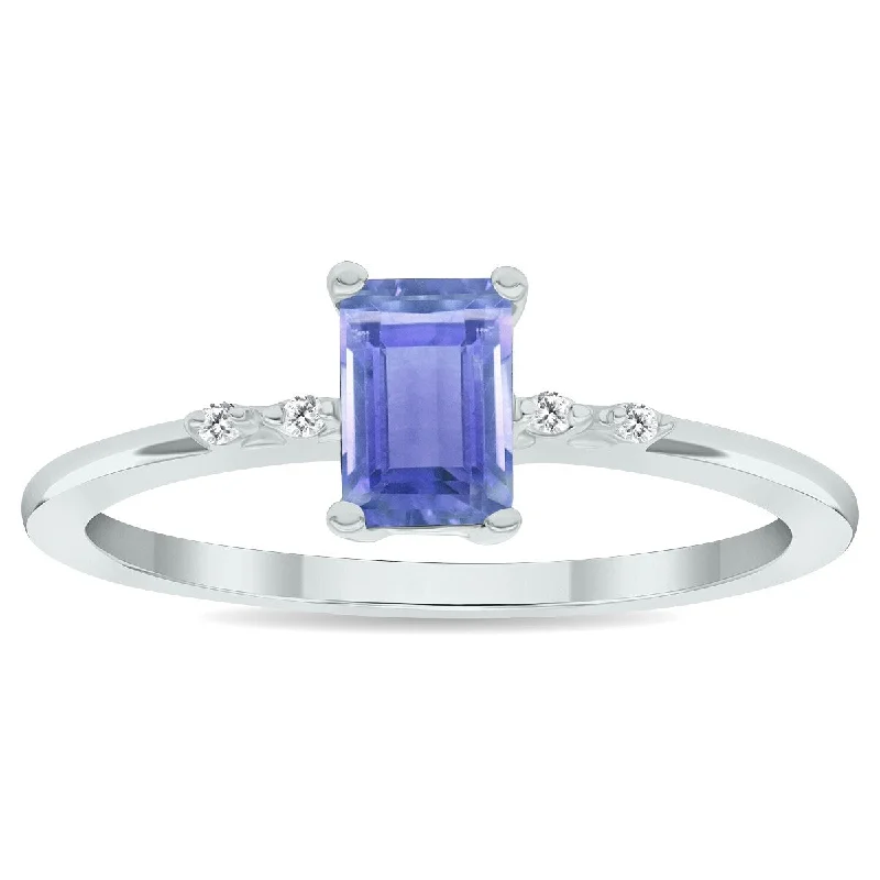 Bezel gemstone rings securing stones with style -Women's Tanzanite and Diamond Sparkle Ring in 10K White Gold