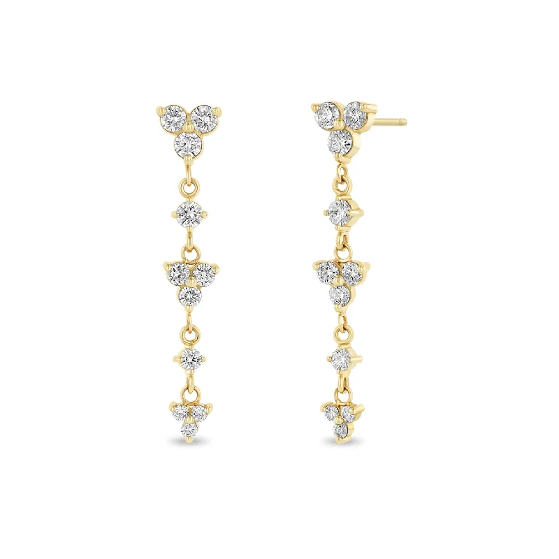 Retro Drop Earrings for Old-School-Retro Drop Earrings for Old-School-14k Alternating Graduated Prong Diamond & Diamond Trio Drop Earrings