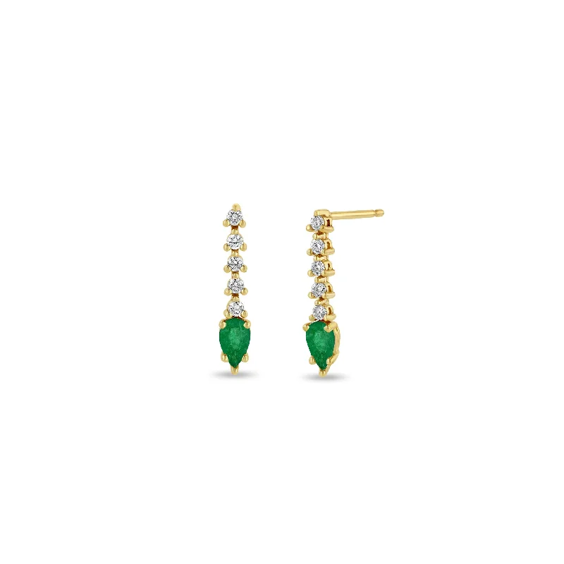 Waterproof Drop Earrings for Practical-Waterproof Drop Earrings for Practical-14k Diamond Tennis with Pear Emerald Short Drop Earrings