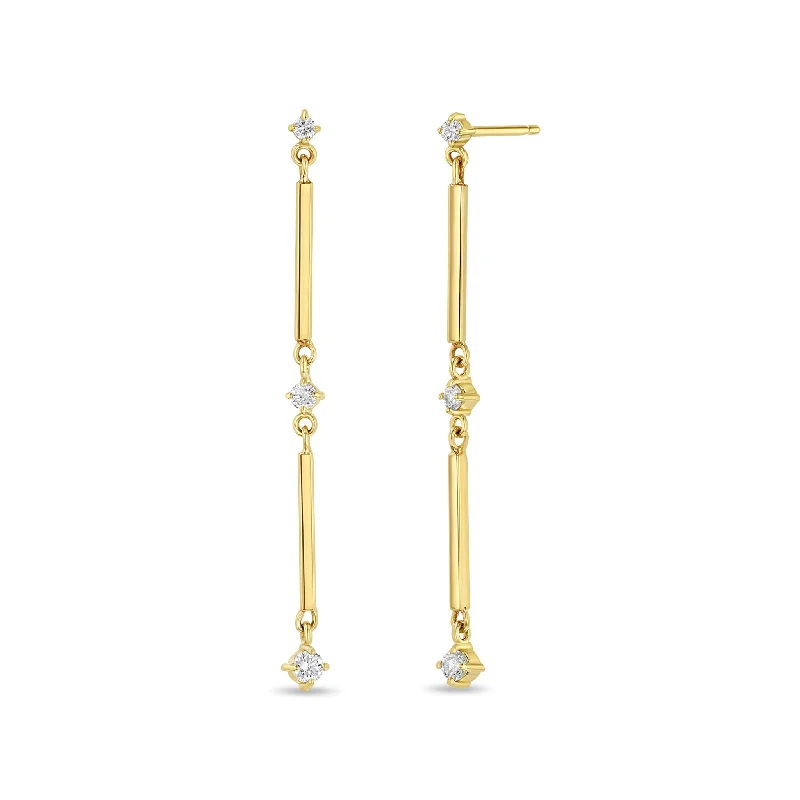 Work Drop Earrings for Professional-Work Drop Earrings for Professional-14k Gold Linked Bar & Graduated Diamond Drop Earrings