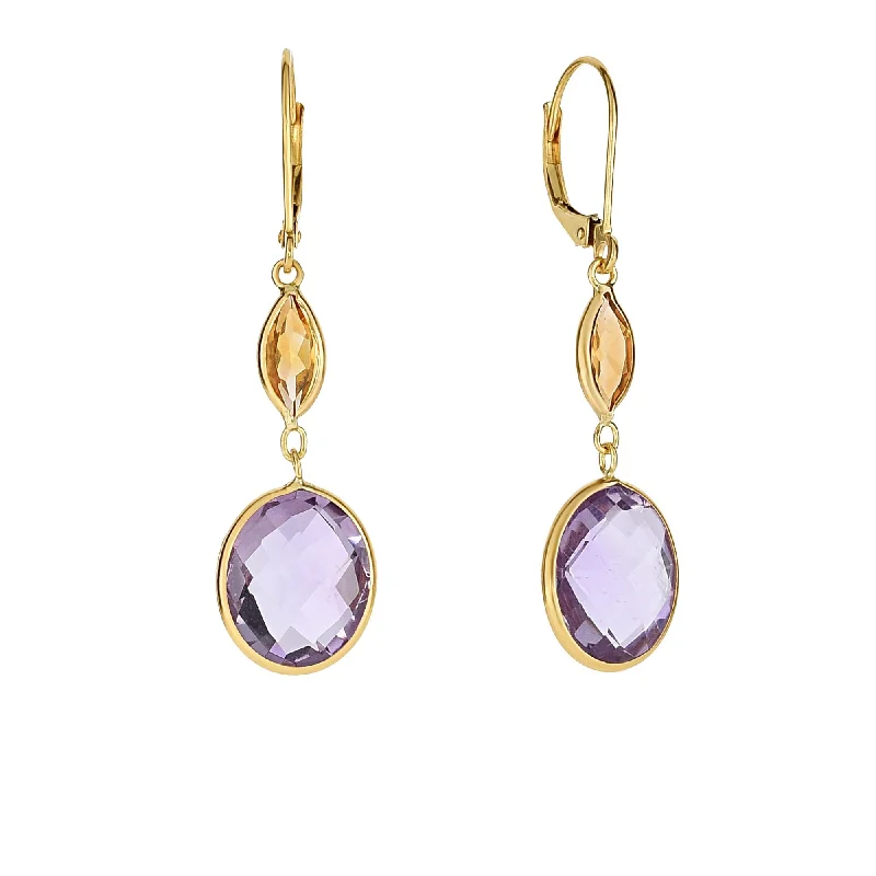 Amethyst Drop Earrings for Mysterious-Amethyst Drop Earrings for Mysterious-14K Gold Semi-Precious Drop Earrings