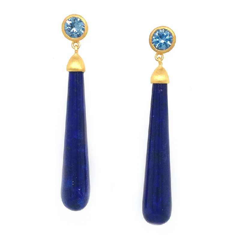 Statement-Making Drop Earrings for Impact-Statement-Making Drop Earrings for Impact-24K Gold Vermeil Lapis & Blue Topaz Cabochon Drop Earrings