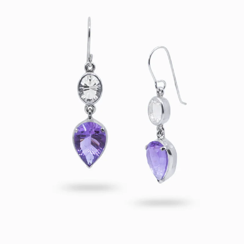 Small Drop Earrings for Delicate-Small Drop Earrings for Delicate-Amethyst and Clear Quartz Drop Earrings