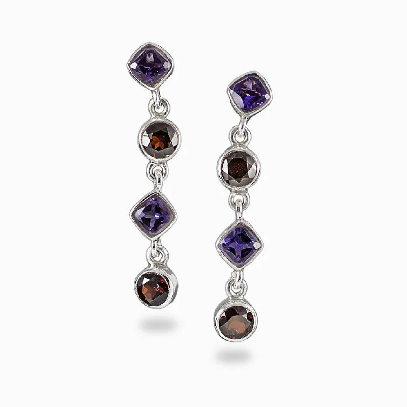 Round Drop Earrings for Traditional-Round Drop Earrings for Traditional-Amethyst and Garnet Drop Earrings