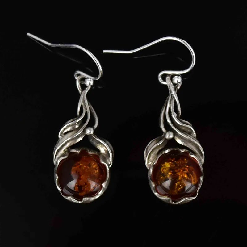 Lightweight Drop Earrings for Comfort-Lightweight Drop Earrings for Comfort-Arts and Crafts Style Silver Natural Baltic Amber Drop Earrings