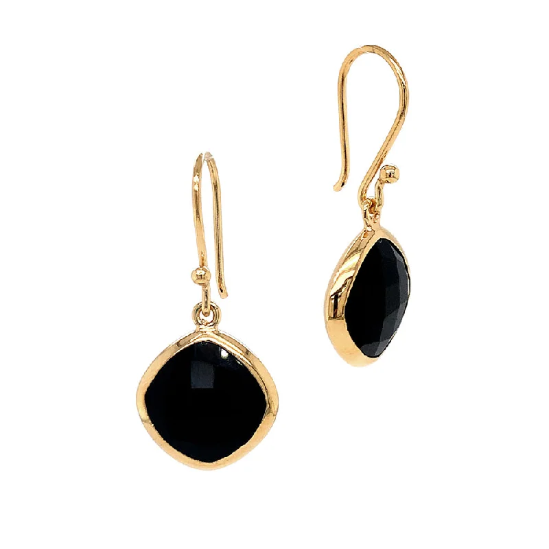 Bohemian Drop Earrings for Free-Spirited-Bohemian Drop Earrings for Free-Spirited-Gold Vermeil and Kite-Shaped Black Onyx Drop Earrings - "Stellar"