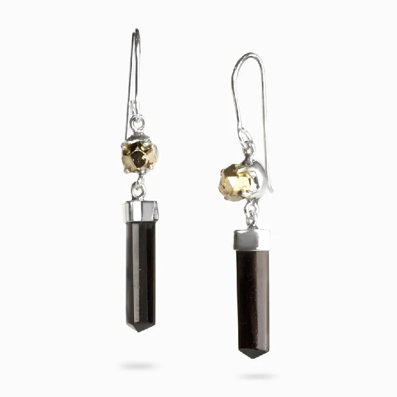 Pearl Drop Earrings for Elegant Look-Pearl Drop Earrings for Elegant Look-Black Tourmaline and Pyrite Drop Earrings