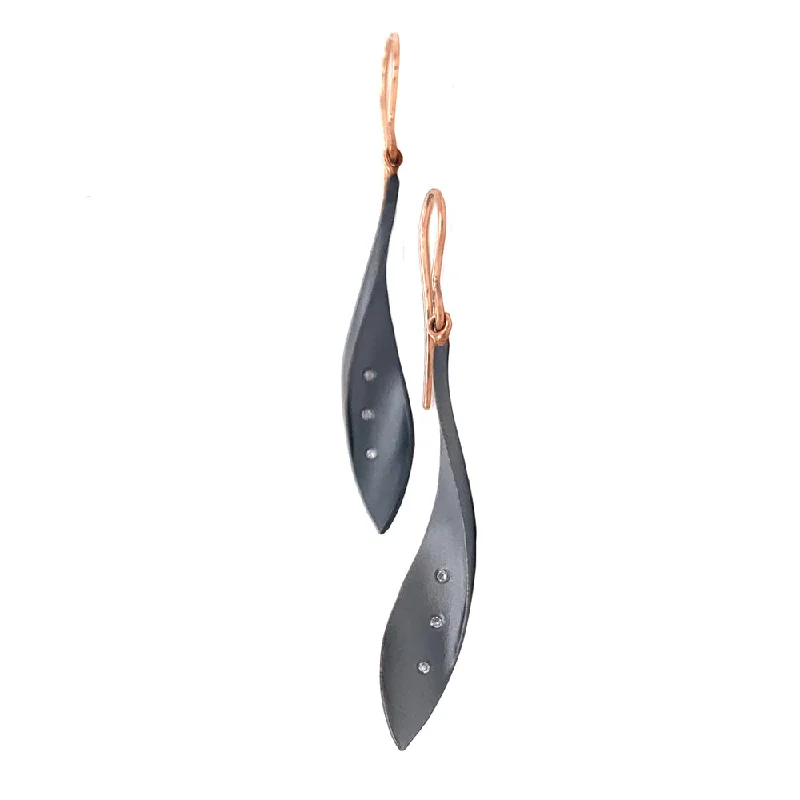 Embellished Drop Earrings for Fancy-Embellished Drop Earrings for Fancy-Blackened Silver and Rose Gold Diamond Drop Earrings - "Ribbon Pods"