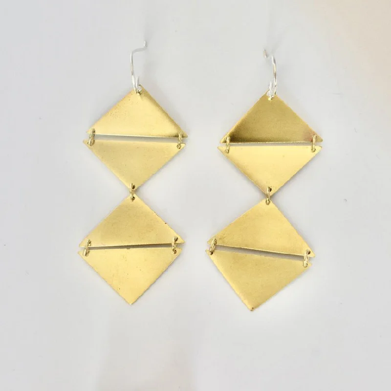 Handmade Drop Earrings for Artisanal-Handmade Drop Earrings for Artisanal-Brass Deco Double-Drop Earrings