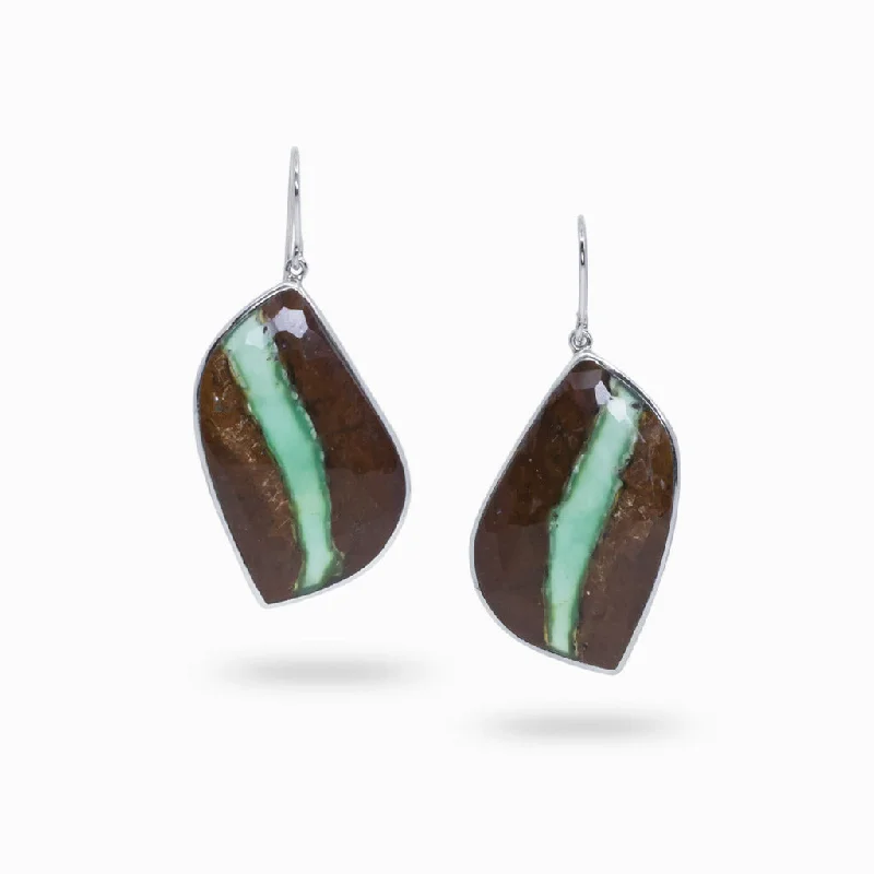 Mysterious Drop Earrings for Intriguing-Mysterious Drop Earrings for Intriguing-Chrysoprase In Matrix Drop Earrings