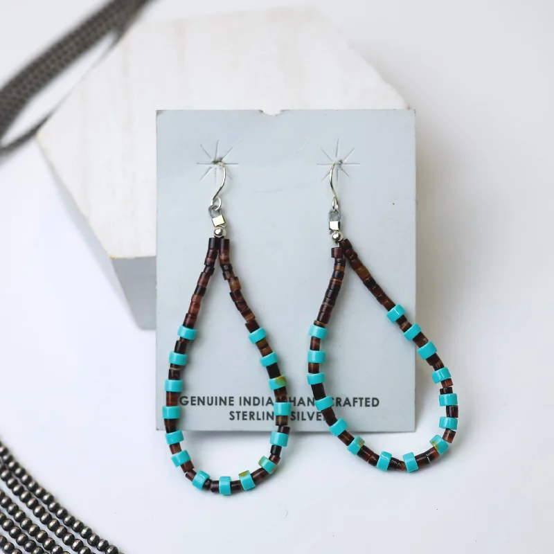 Kyanite Drop Earrings for Gray-Kyanite Drop Earrings for Gray-Corraine Smith | Navajo Handmade Turquoise Bead Teardrop Earrings