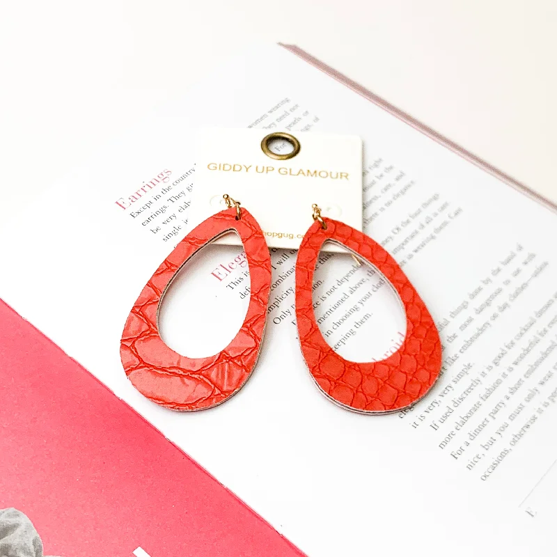 Amber Drop Earrings for Warm-Amber Drop Earrings for Warm-Faux Crimson Red Snakeskin Teardrop Earrings