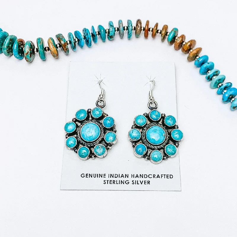 Patterned Drop Earrings for Interest-Patterned Drop Earrings for Interest-Devin Brown | Navajo Handmade Kingman Turquoise Cluster Drop Earrings