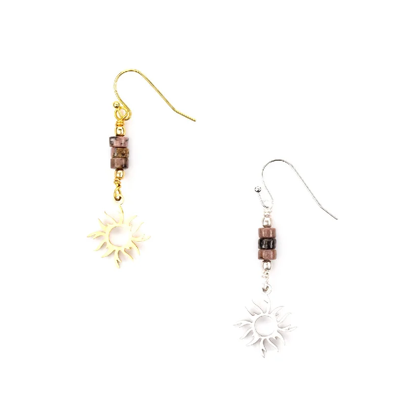 Retro Drop Earrings for Old-School-Retro Drop Earrings for Old-School-El Farol Gemstone and Sun Charm Earring