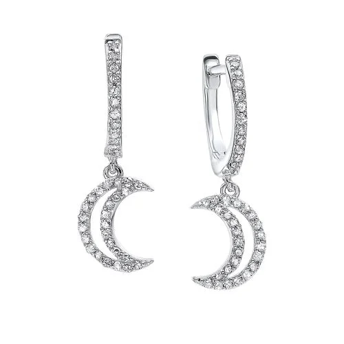 Emerald Drop Earrings for Refined-Emerald Drop Earrings for Refined-Crescent Diamond Drop Earrings in 14K White Gold (1/4 ct. tw.)